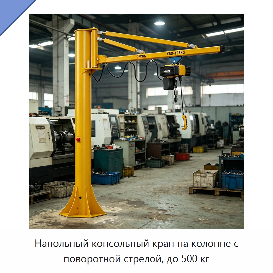 Напольный консольный кран на колонне с поворотной стрелой, до 500 кг — Краны