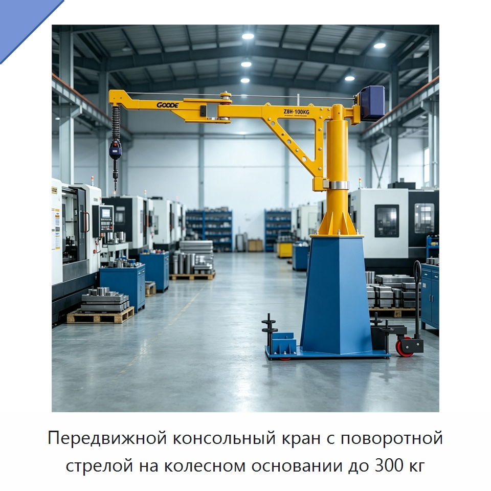 Передвижной консольный кран с поворотной стрелой на колесном основании до 300 кг — Электротали