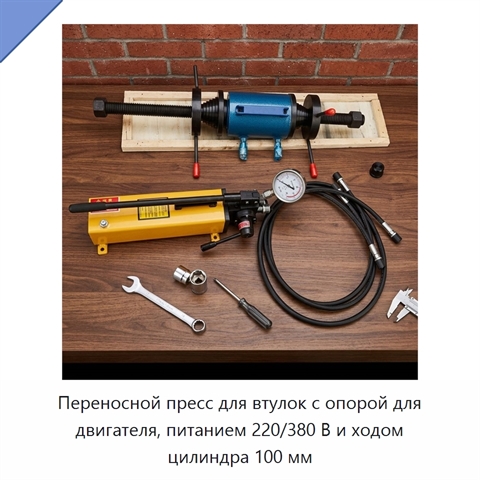 Переносной пресс для втулок с опорой для двигателя, питанием 220/380 В и ходом цилиндра 100 мм