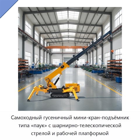 Самоходный гусеничный мини-кран-подъёмник типа «паук» с шарнирно-телескопической стрелой и рабочей платформой
