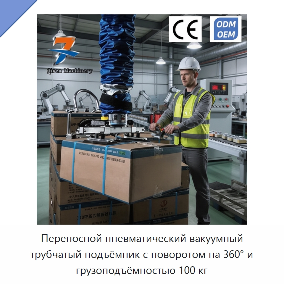 Переносной пневматический вакуумный трубчатый подъёмник с поворотом на 360° и грузоподъёмностью 100 кг — Вакуумные грузозахваты