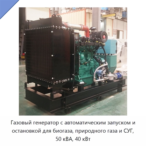 Газовый генератор с автоматическим запуском и остановкой для биогаза, природного газа и СУГ, 50 кВА, 40 кВт