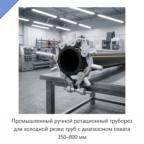 Промышленный ручной ротационный труборез для холодной резки труб с диапазоном охвата 350–800 мм