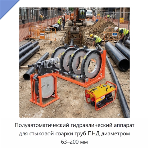 Полуавтоматический гидравлический аппарат для стыковой сварки труб ПНД диаметром 63–200 мм
