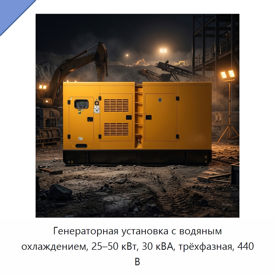 Генераторная установка с водяным охлаждением, 25–50 кВт, 30 кВА, трёхфазная, 440 В — Дизельные генераторы