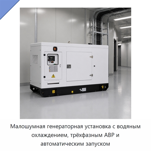 Малошумная генераторная установка с водяным охлаждением, трёхфазным АВР и автоматическим запуском