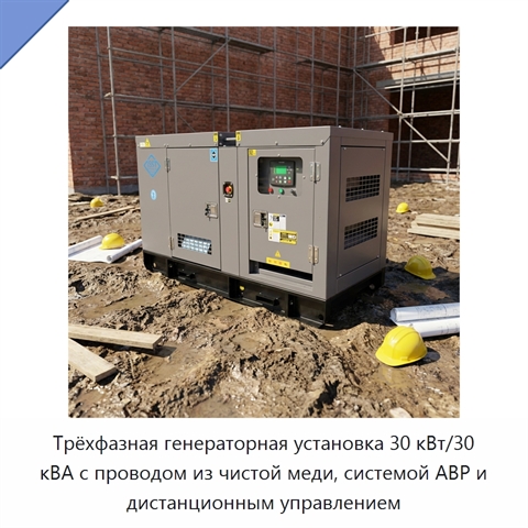 Трёхфазная генераторная установка 30 кВт/30 кВА с проводом из чистой меди, системой АВР и дистанционным управлением