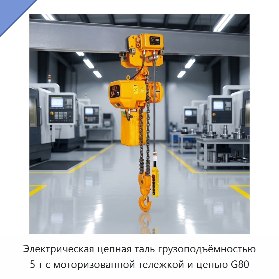 Электрическая цепная таль грузоподъёмностью 5 т с моторизованной тележкой и цепью G80 — Электротали