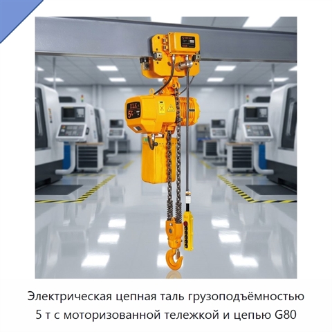 Электрическая цепная таль грузоподъёмностью 5 т с моторизованной тележкой и цепью G80