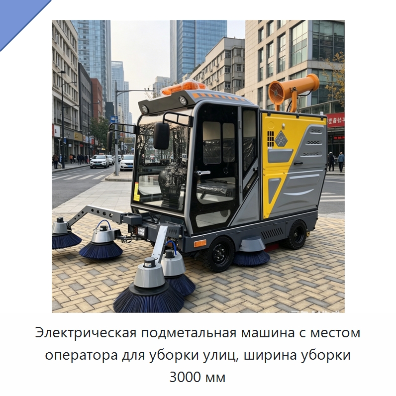Электрическая подметальная машина с местом оператора для уборки улиц, ширина уборки 3000 мм — Коммунальная техника