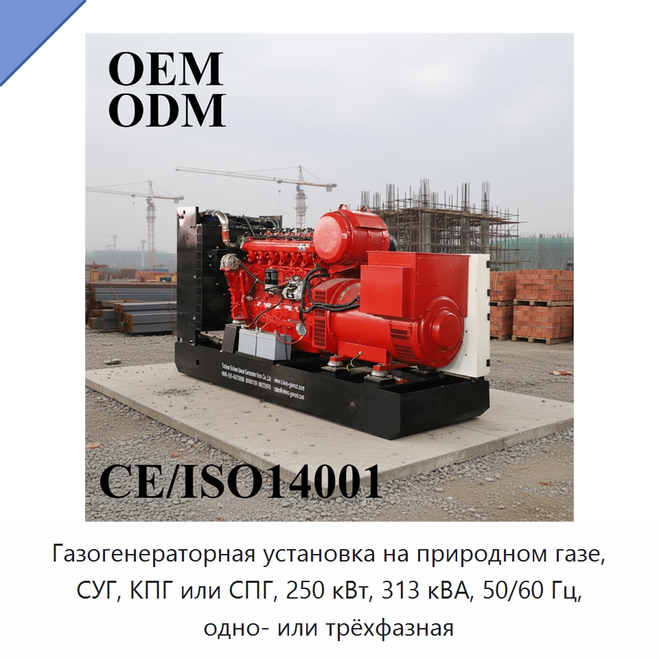 Газогенераторная установка на природном газе, СУГ, КПГ или СПГ, 250 кВт, 313 кВА, 50/60 Гц, одно- или трёхфазная — Дизельные генераторы