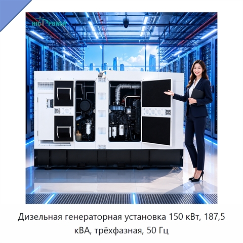 Дизельная генераторная установка 150 кВт, 187,5 кВА, трёхфазная, 50 Гц