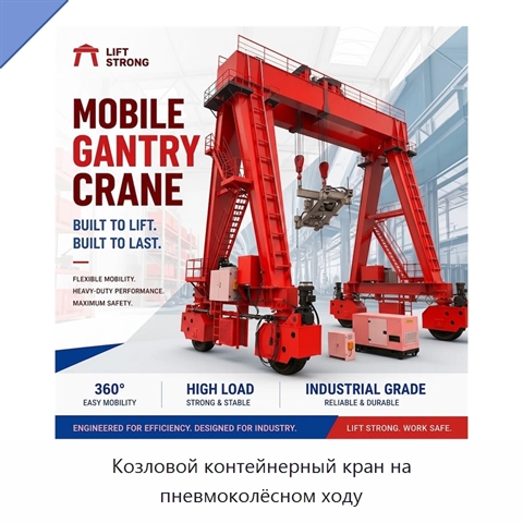 Козловой контейнерный кран на пневмоколёсном ходу