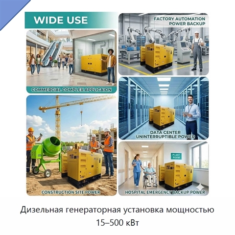 Дизельная генераторная установка мощностью 15–500 кВт