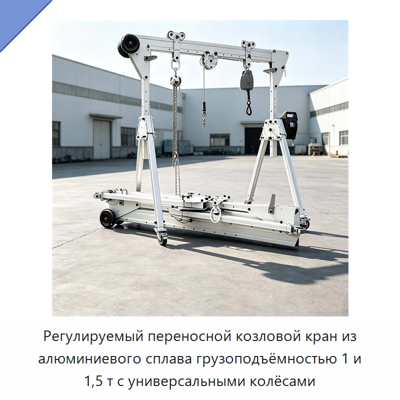 Регулируемый переносной козловой кран из алюминиевого сплава грузоподъёмностью 1 и 1,5 т с универсальными колёсами — Краны
