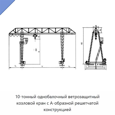 10-тонный однобалочный ветрозащитный козловой кран с А-образной решетчатой конструкцией