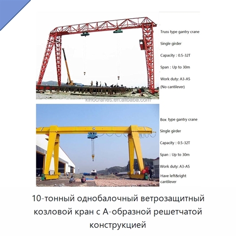 10-тонный однобалочный ветрозащитный козловой кран с А-образной решетчатой конструкцией