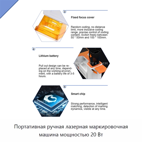 Портативная ручная лазерная маркировочная машина мощностью 20 Вт