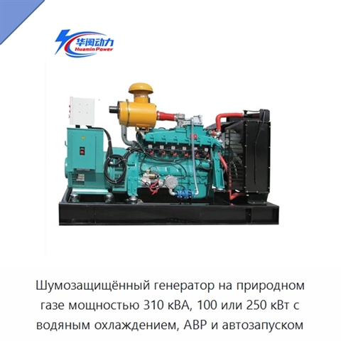 Шумозащищённый генератор на природном газе мощностью 310 кВА, 100 или 250 кВт с водяным охлаждением, АВР и автозапуском