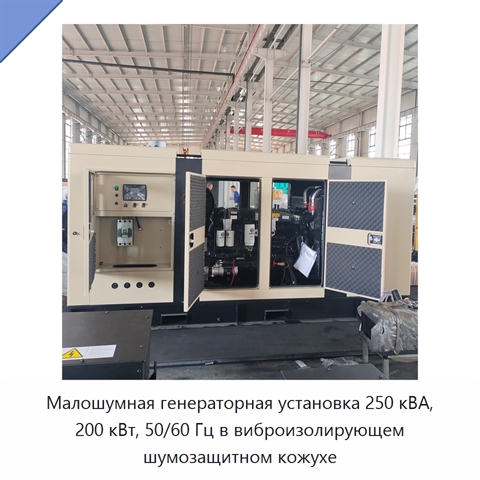 Малошумная генераторная установка 250 кВА, 200 кВт, 50/60 Гц в виброизолирующем шумозащитном кожухе
