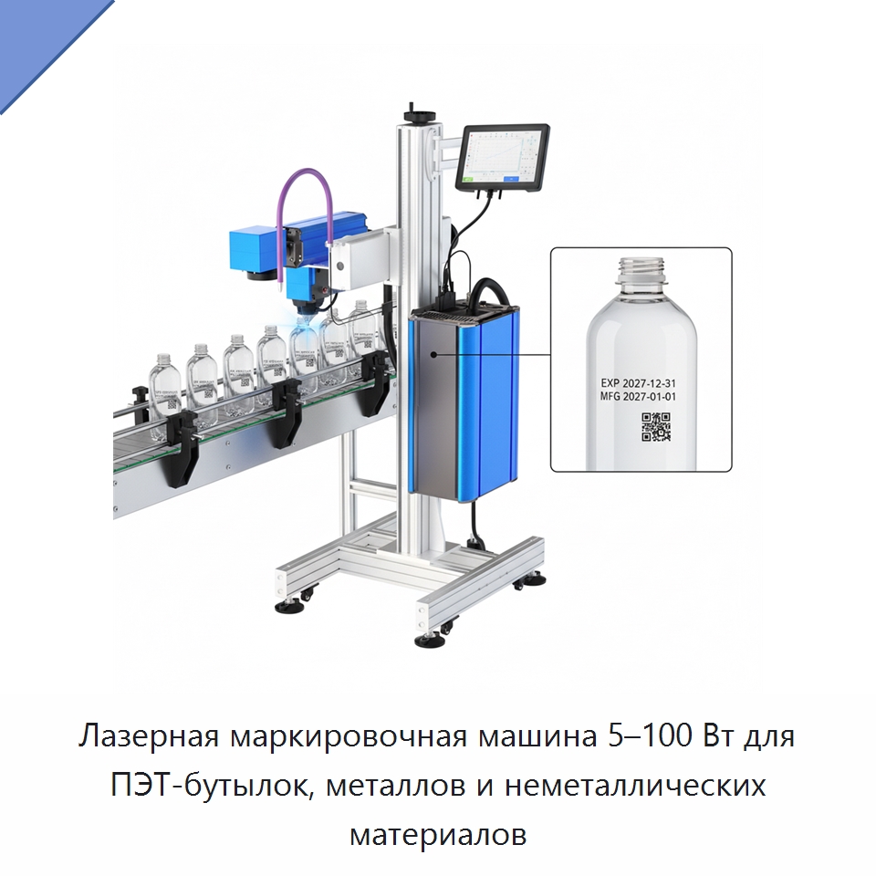 Лазерная маркировочная машина 5–100 Вт для ПЭТ-бутылок, металлов и неметаллических материалов — Лазерные маркировочные станки