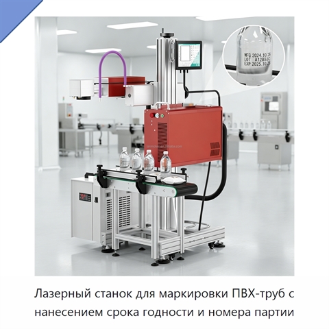 Лазерный станок для маркировки ПВХ-труб с нанесением срока годности и номера партии