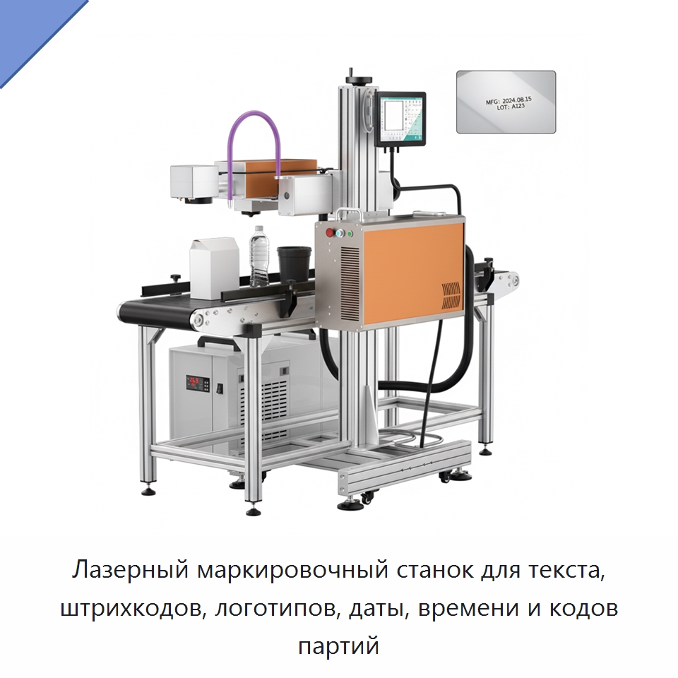 Лазерный маркировочный станок для текста, штрихкодов, логотипов, даты, времени и кодов партий — Лазерные маркировочные станки