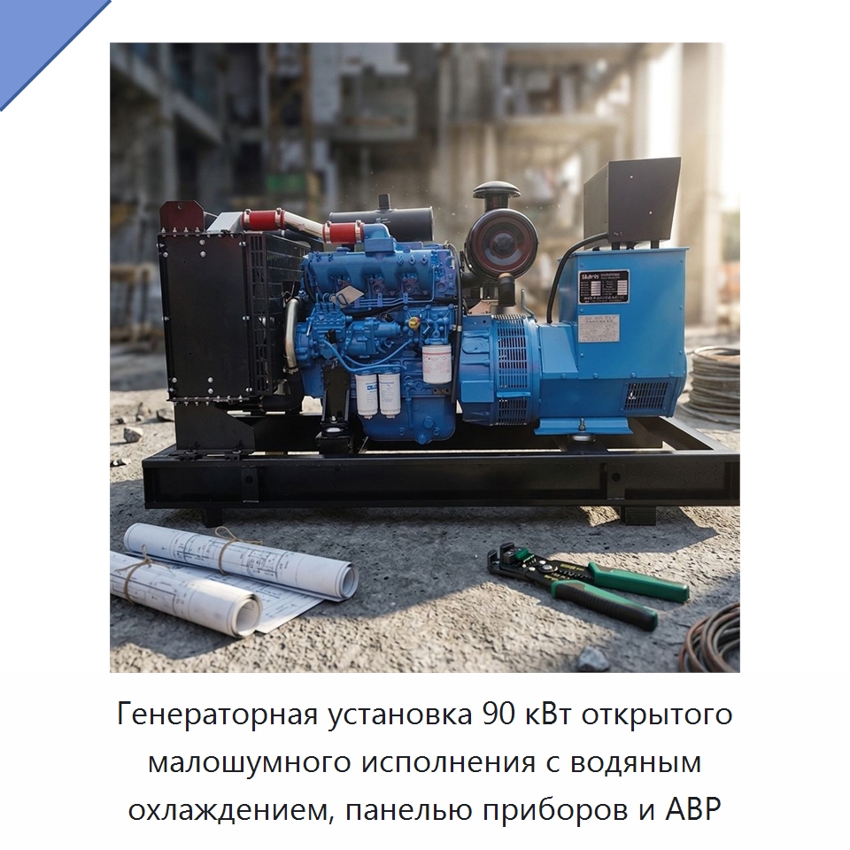Генераторная установка 90 кВт открытого малошумного исполнения с водяным охлаждением, панелью приборов и АВР — Дизельные генераторы