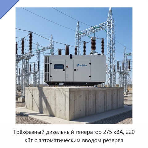 Трёхфазный дизельный генератор 275 кВА, 220 кВт с автоматическим вводом резерва
