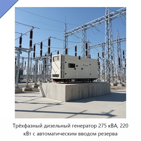 Трёхфазный дизельный генератор 275 кВА, 220 кВт с автоматическим вводом резерва