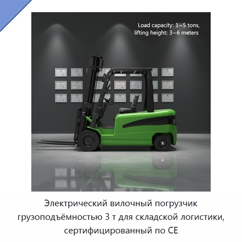 Электрический вилочный погрузчик грузоподъёмностью 3 т для складской логистики, сертифицированный по CE