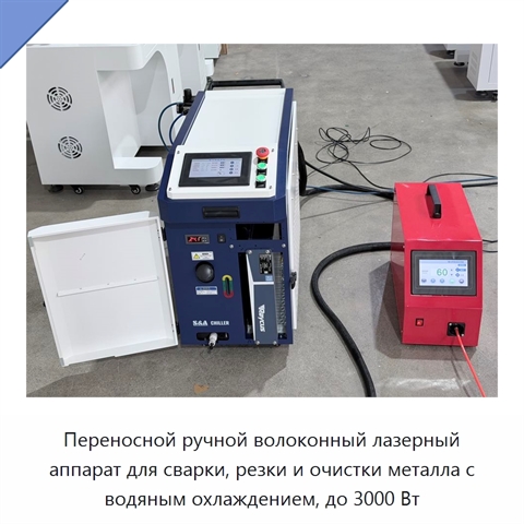 Переносной ручной волоконный лазерный аппарат для сварки, резки и очистки металла с водяным охлаждением, до 3000 Вт