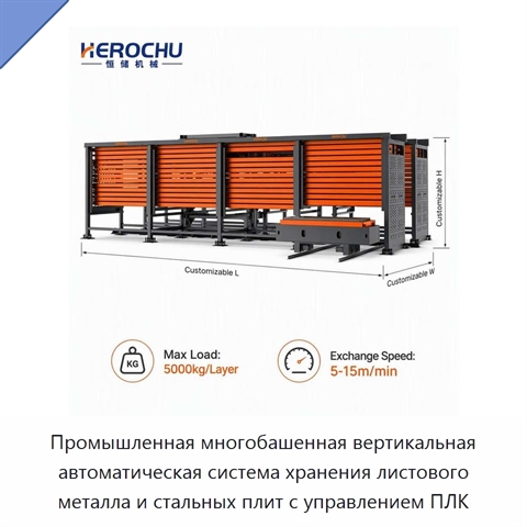 Промышленная многобашенная вертикальная автоматическая система хранения листового металла и стальных плит с управлением ПЛК