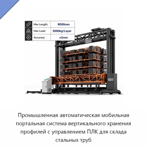Промышленная автоматическая мобильная портальная система вертикального хранения профилей с управлением ПЛК для склада стальных труб
