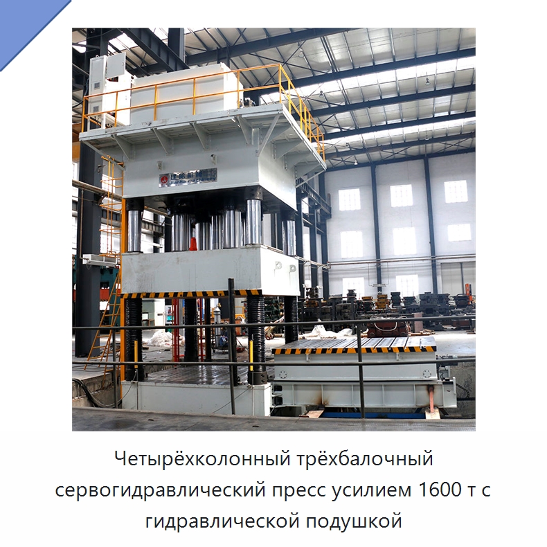 Четырёхколонный трёхбалочный сервогидравлический пресс усилием 1600 т с гидравлической подушкой — Гидравлические прессы