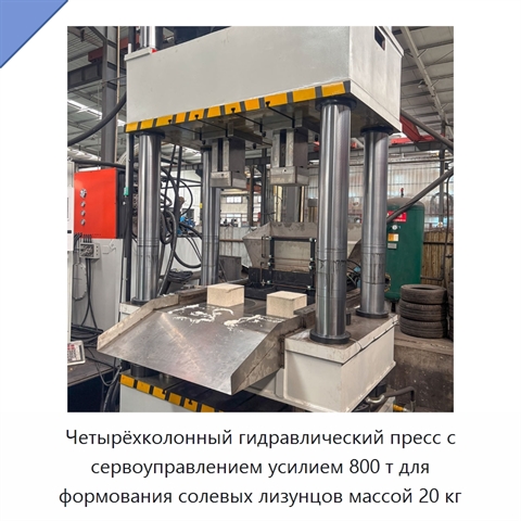 Четырёхколонный гидравлический пресс с сервоуправлением усилием 800 т для формования солевых лизунцов массой 20 кг