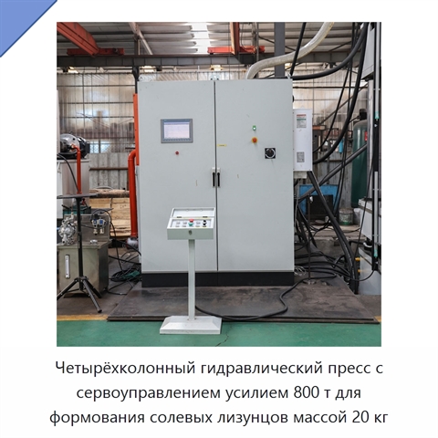 Четырёхколонный гидравлический пресс с сервоуправлением усилием 800 т для формования солевых лизунцов массой 20 кг