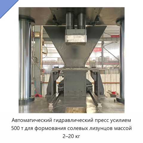 Автоматический гидравлический пресс усилием 500 т для формования солевых лизунцов массой 2–20 кг
