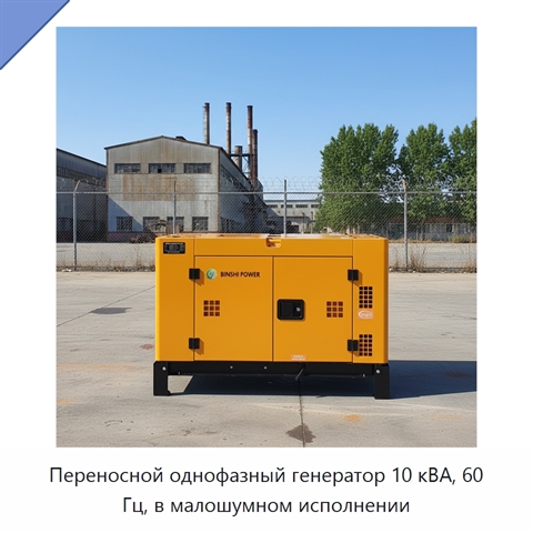 Переносной однофазный генератор 10 кВА, 60 Гц, в малошумном исполнении