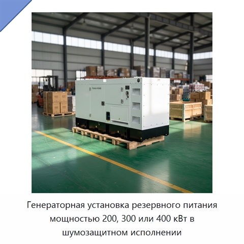 Генераторная установка резервного питания мощностью 200, 300 или 400 кВт в шумозащитном исполнении