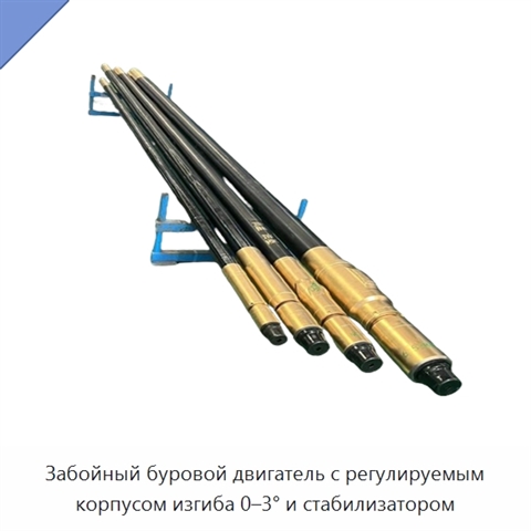Забойный буровой двигатель с регулируемым корпусом изгиба 0–3° и стабилизатором