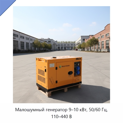 Малошумный генератор 9–10 кВт, 50/60 Гц, 110–440 В