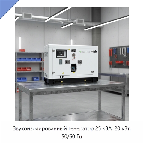 Звукоизолированный генератор 25 кВА, 20 кВт, 50/60 Гц