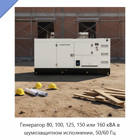 Генератор 80, 100, 125, 150 или 160 кВА в шумозащитном исполнении, 50/60 Гц