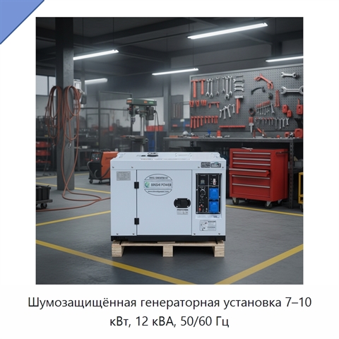 Шумозащищённая генераторная установка 7–10 кВт, 12 кВА, 50/60 Гц