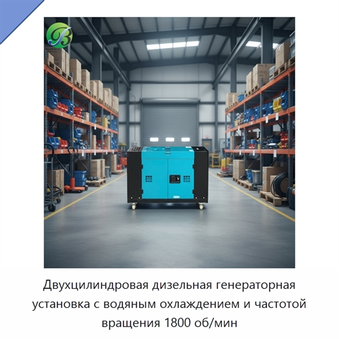 Двухцилиндровая дизельная генераторная установка с водяным охлаждением и частотой вращения 1800 об/мин