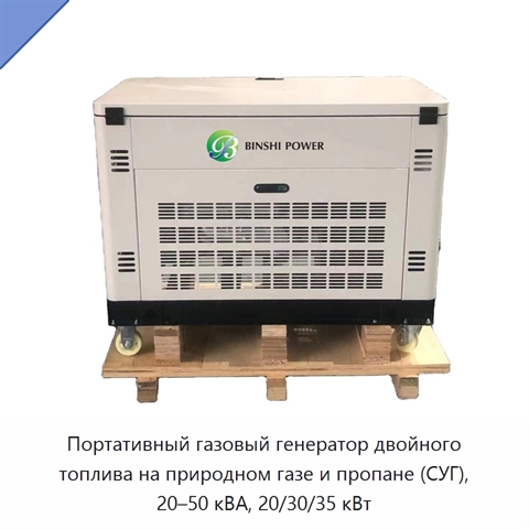 Портативный газовый генератор двойного топлива на природном газе и пропане (СУГ), 20–50 кВА, 20/30/35 кВт