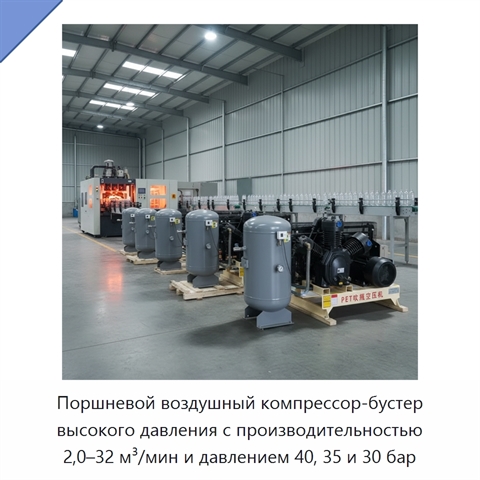 Поршневой воздушный компрессор-бустер высокого давления с производительностью 2,0–32 м³/мин и давлением 40, 35 и 30 бар