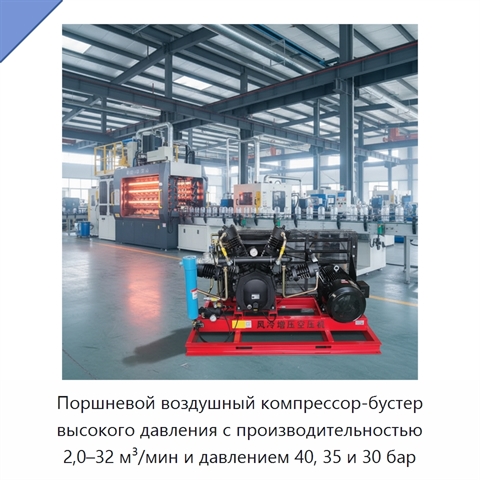 Поршневой воздушный компрессор-бустер высокого давления с производительностью 2,0–32 м³/мин и давлением 40, 35 и 30 бар