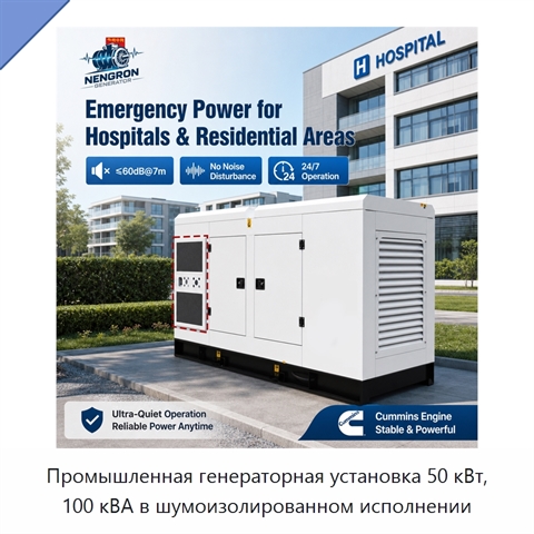 Промышленная генераторная установка 50 кВт, 100 кВА в шумоизолированном исполнении